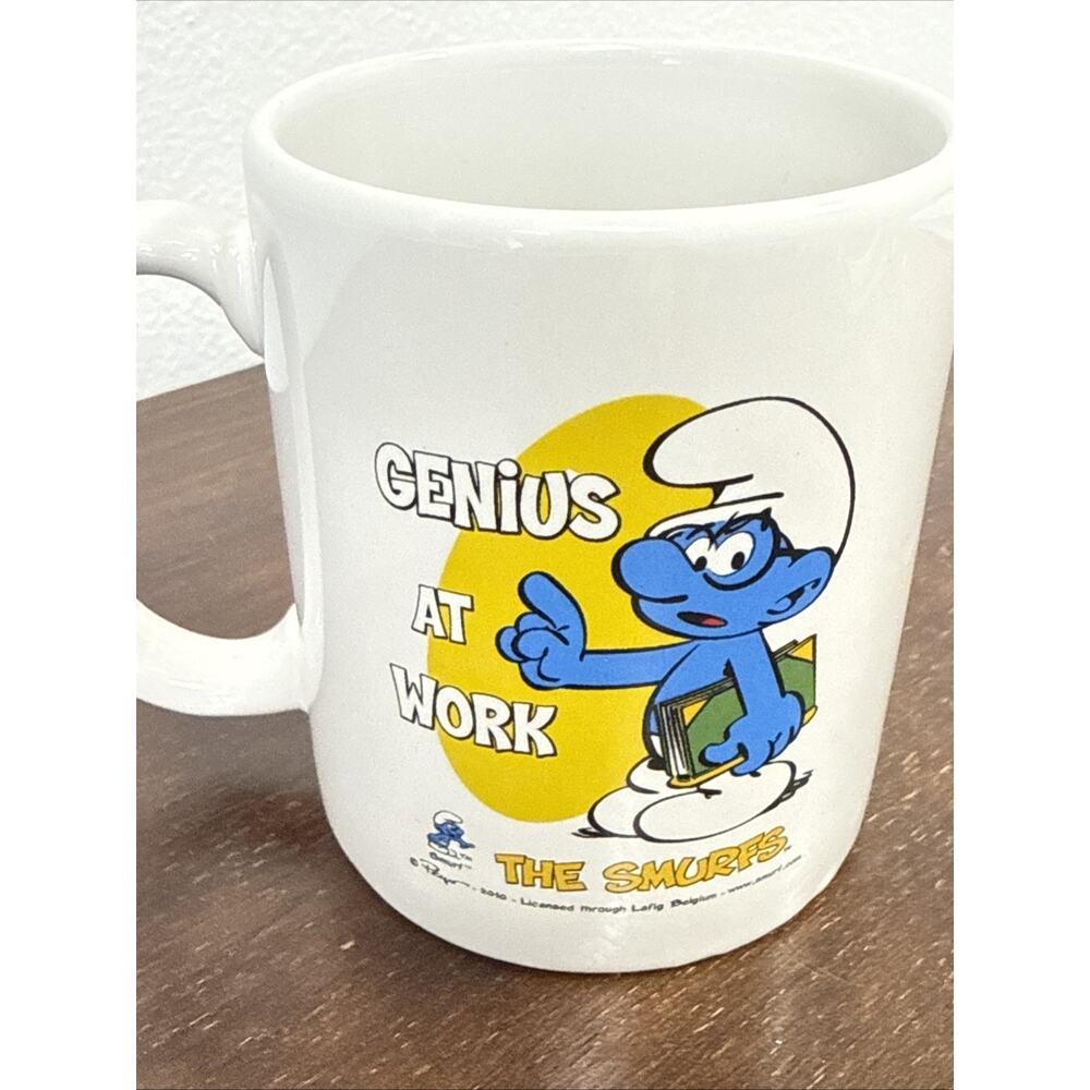 Vintage BRAINY SMURF Coffee Mug 2010 Lafig Belgium - Genius at Work